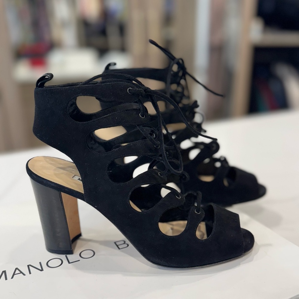 Manolo Blahnik suede cage sandals size 37